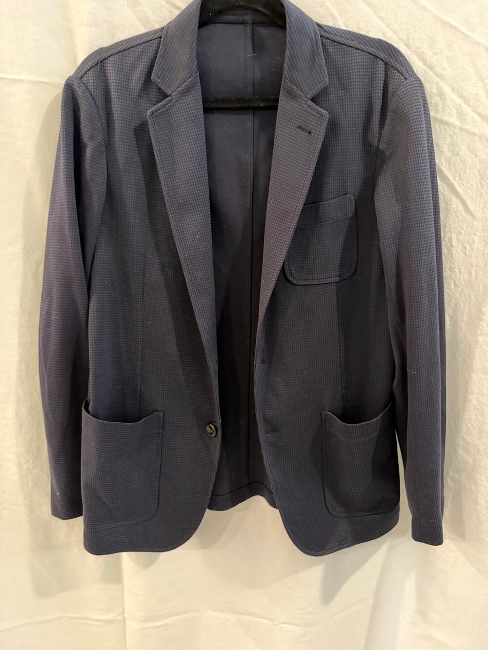 Armani Collezioni Men's Navy Textured Knit Soft-Shoulder Blazer - Picture 1 of 3